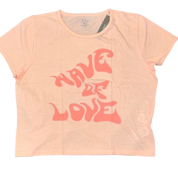 NWT J. Crew Peach W/"Wave of love" Graphic Cropped T-shirt - Picture 2 of 9